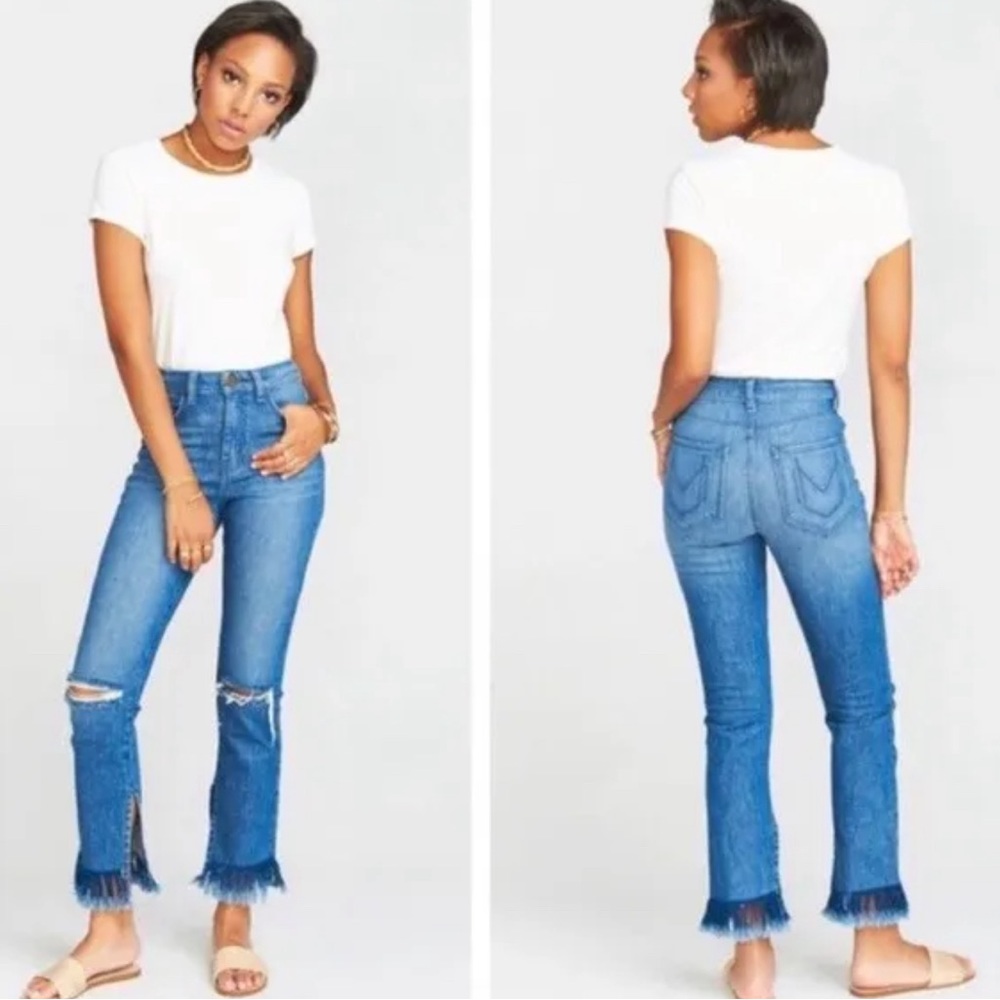 NWT SHOW ME YOUR MUMU BROOKLYN HIGH WAIST FRAYED JEANS! HARBOR WASH!